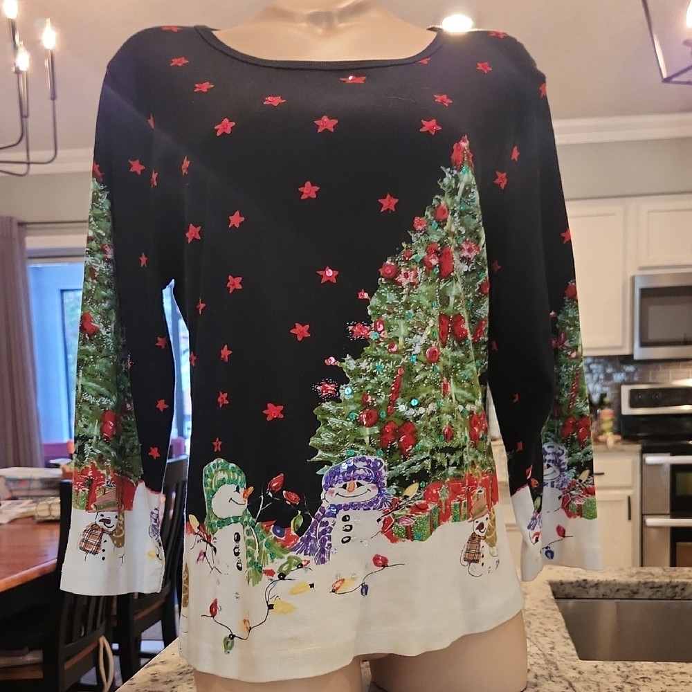 Festive Black Christmas Tree Sweater Vintage